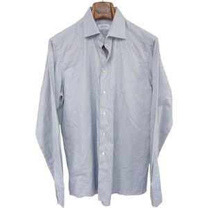 ETON Men's Contemporary Fit Button Down Shirt White/ Blue Check Cambridge 16.5